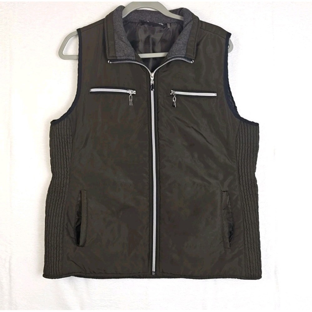 Activology Women's Large Olive Green Quilted Vest Fleece Collar Zip Pockets - Picture 2 of 10